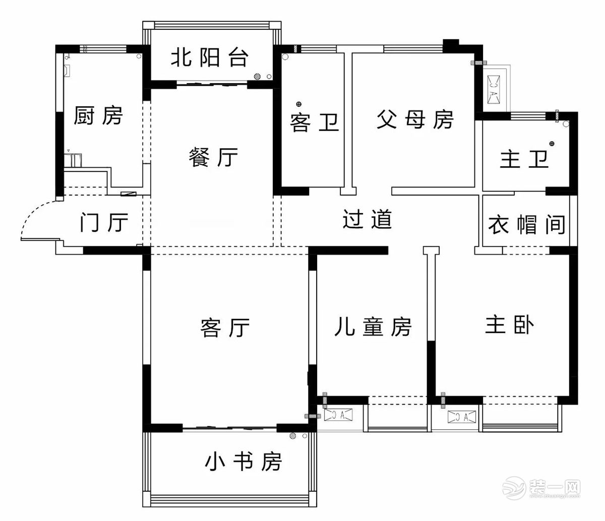 天津海逸长洲141平米三居室原始户型图