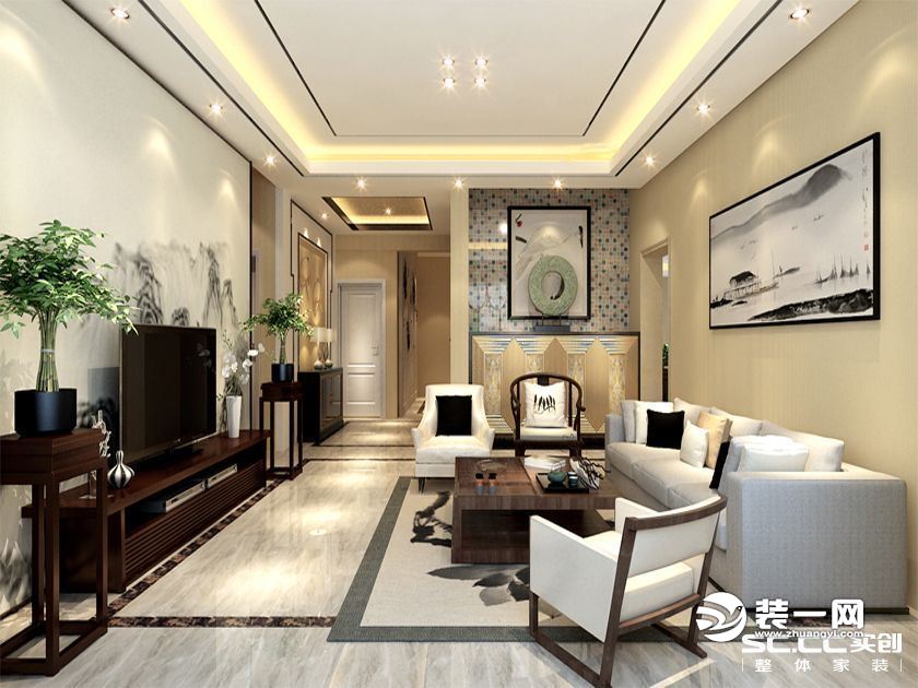 中式风格会客厅装修设计效果图