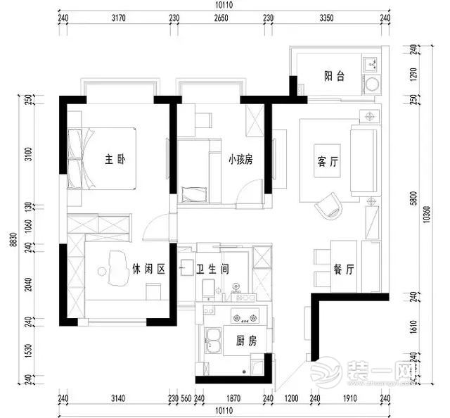 82平米现代风格装修效果图