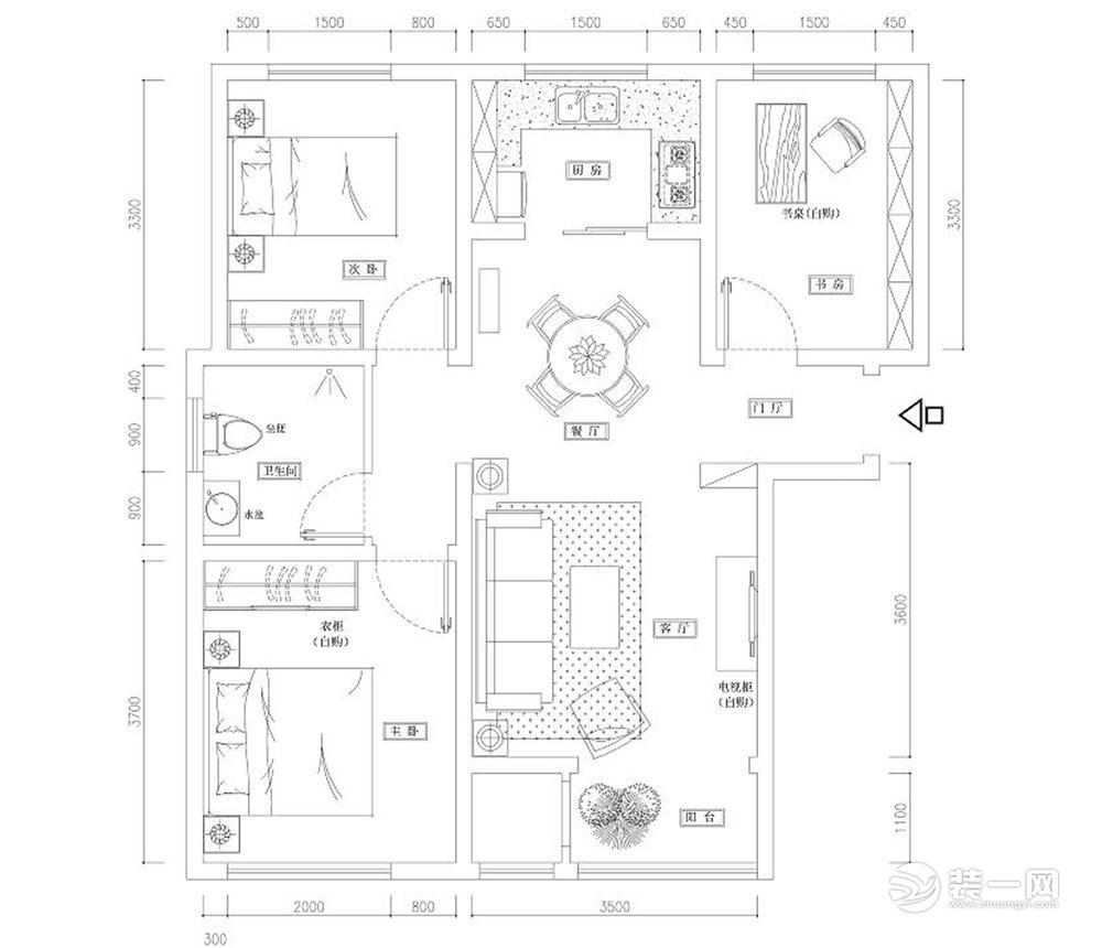 天津融科翰棠三居室户型图