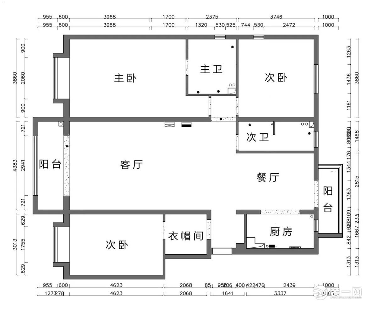 天津枫丹天城166平米三居室原始户型图