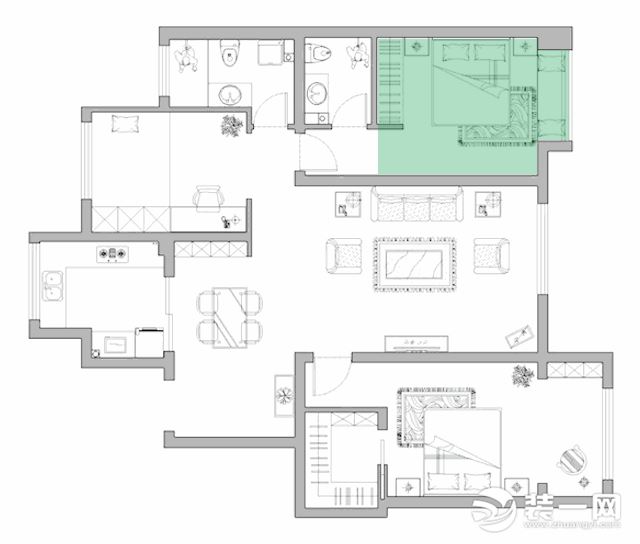 天津滨江国际119平米三居室户型分析图
