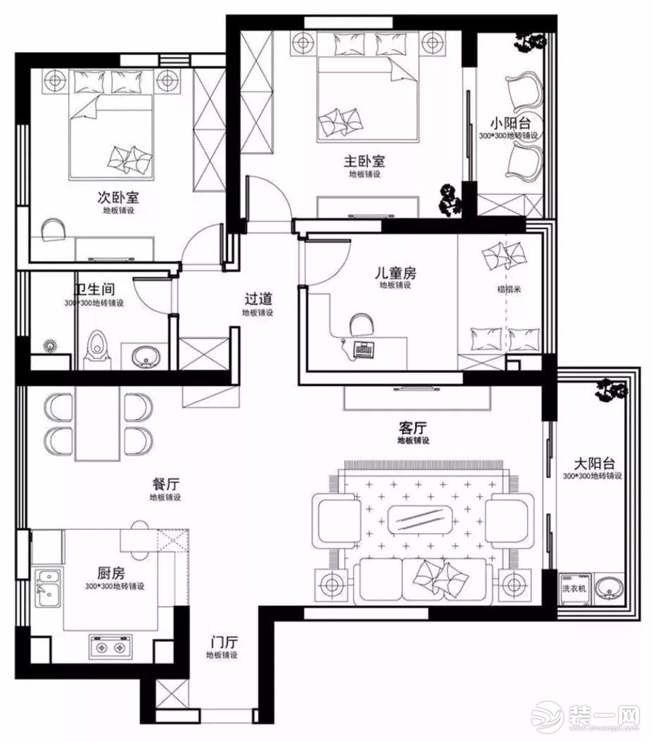 140平米三居室户型图