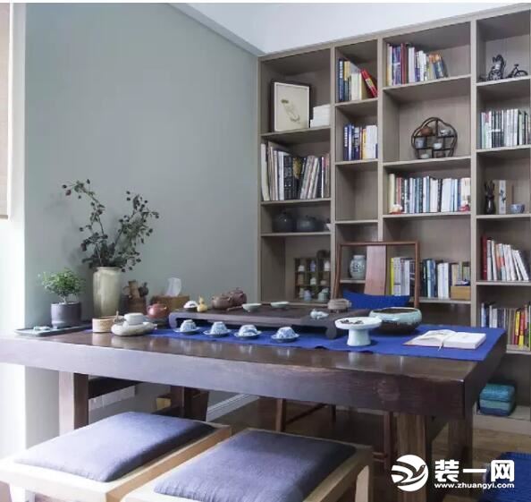 128平现代中式三居室书房图片