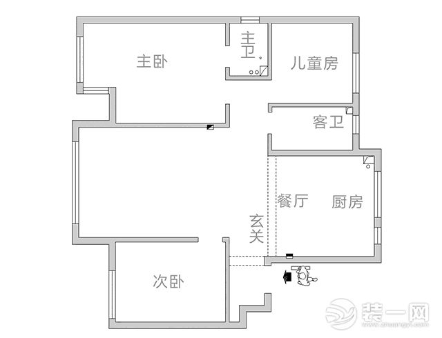 天津庆祥北里120平米三居室原始户型图