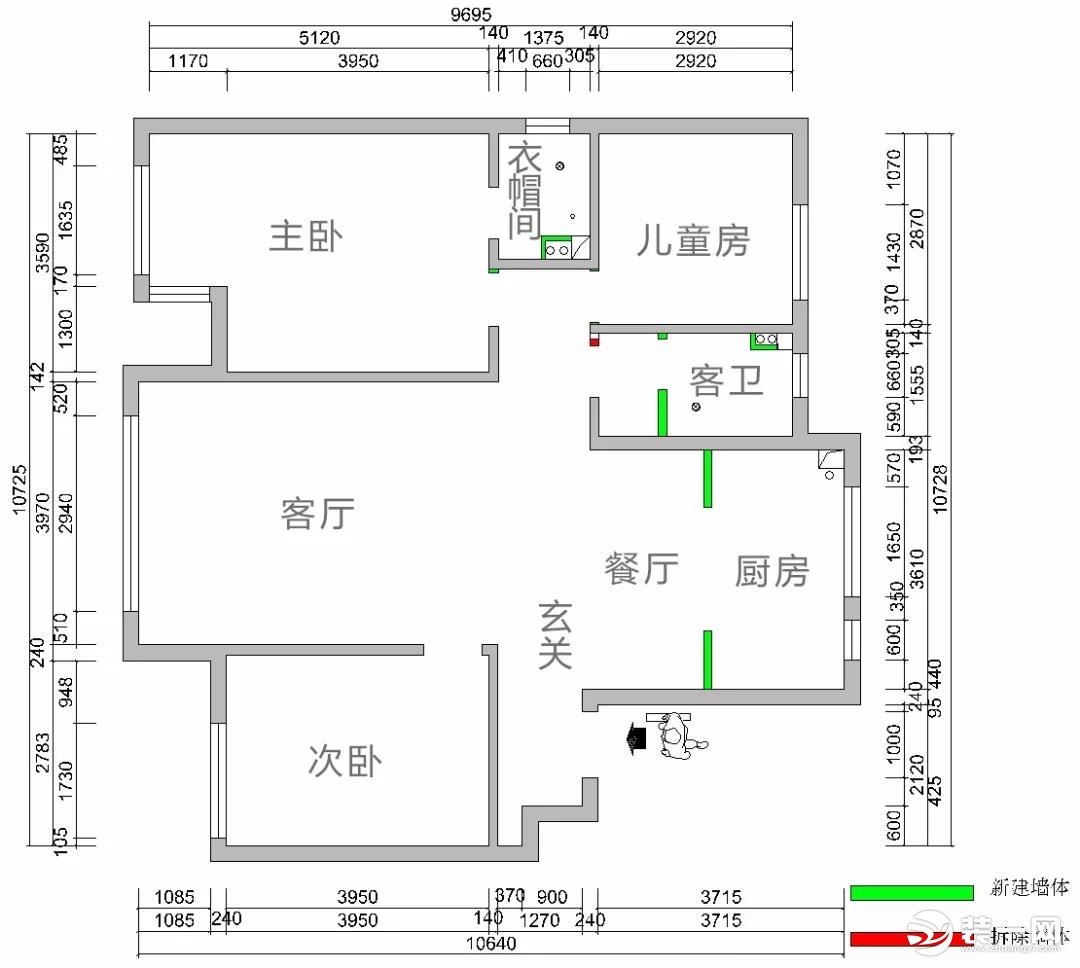 天津庆祥北里120平米三居室拆改示意图