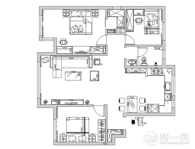 天津庆祥北里120平米三居室平面布局图