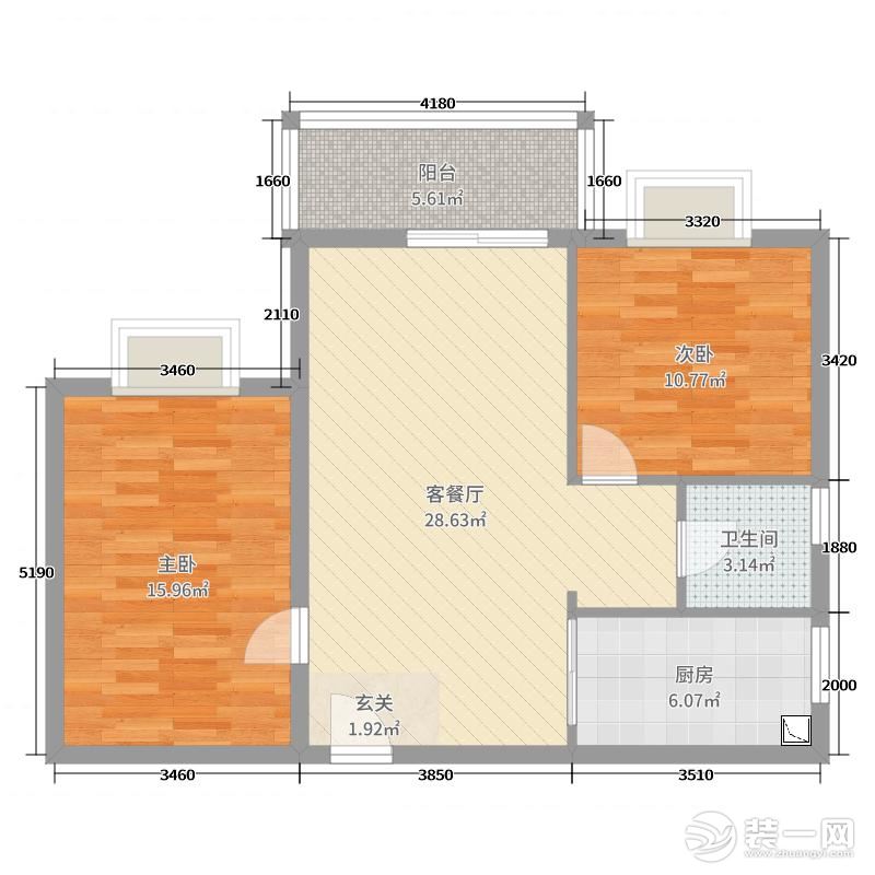 天津城市广场82平米两室两厅户型图