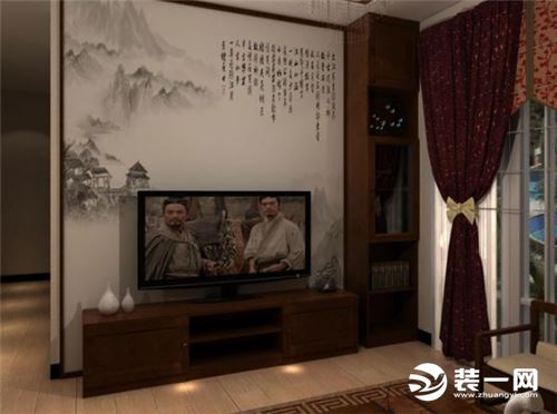 中国风韵客厅背景墙装修效果图