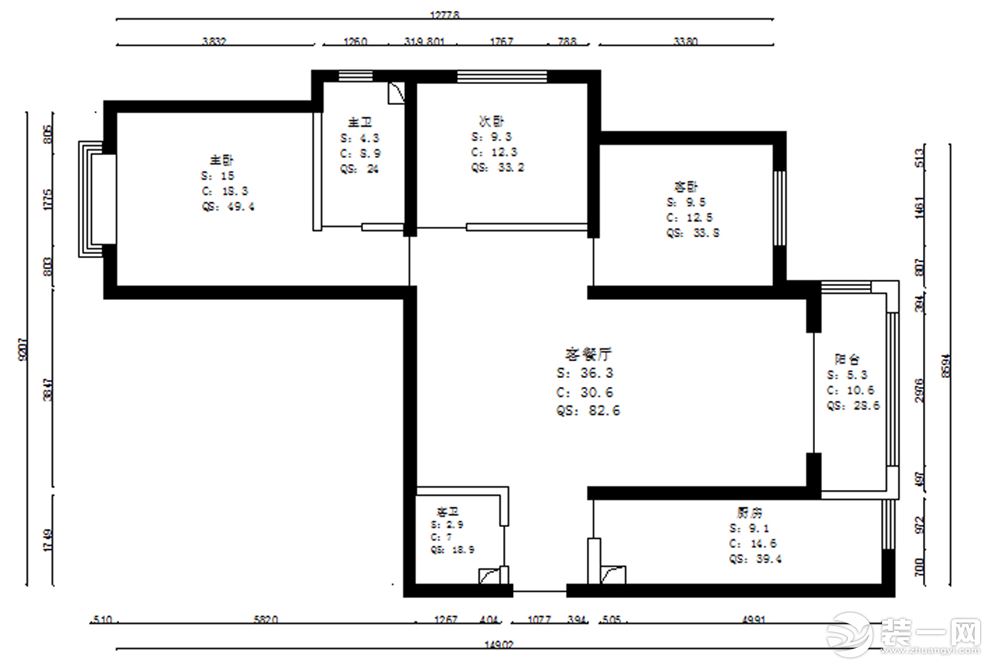 太原芮城国际120平米三居室户型图