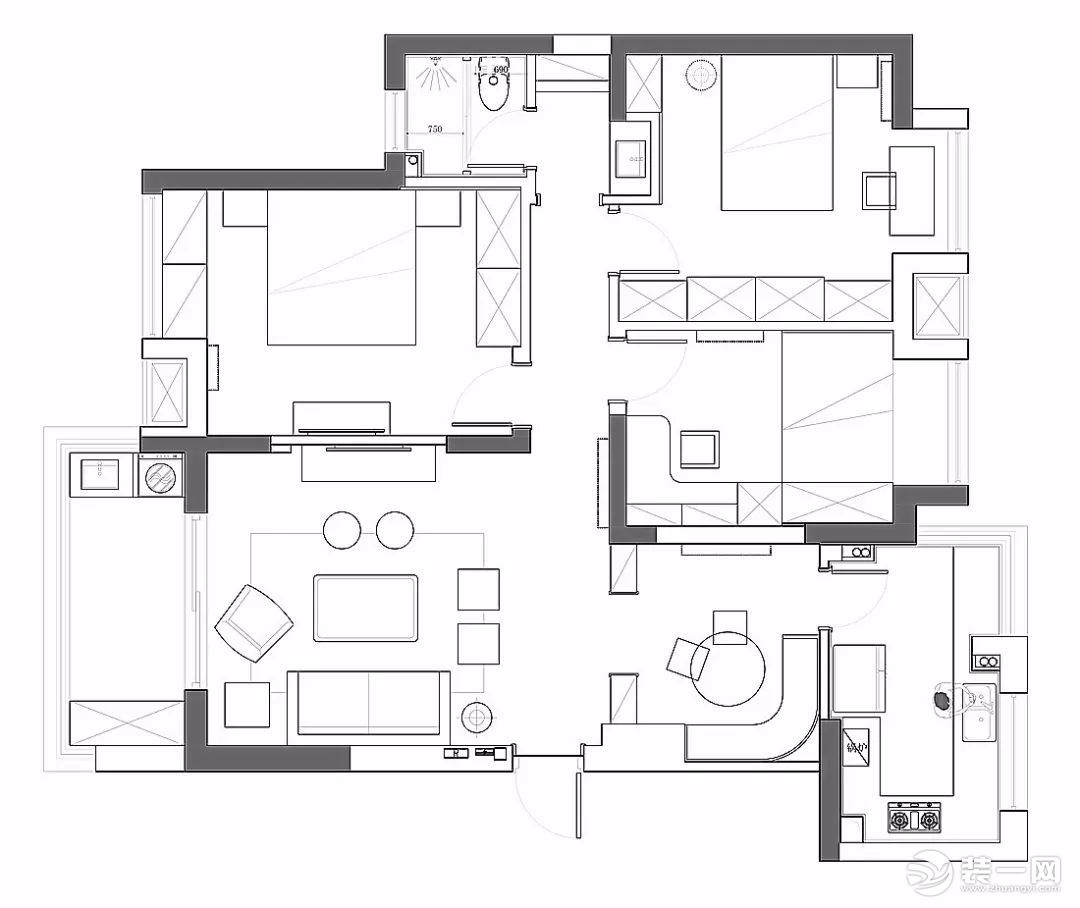 116平米现代美式三居室装修实景图