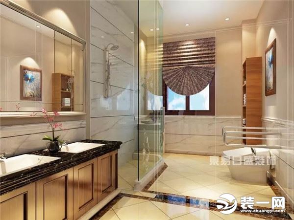 北京500平别墅装修效果图 新中式风格装修效果图 洗手间