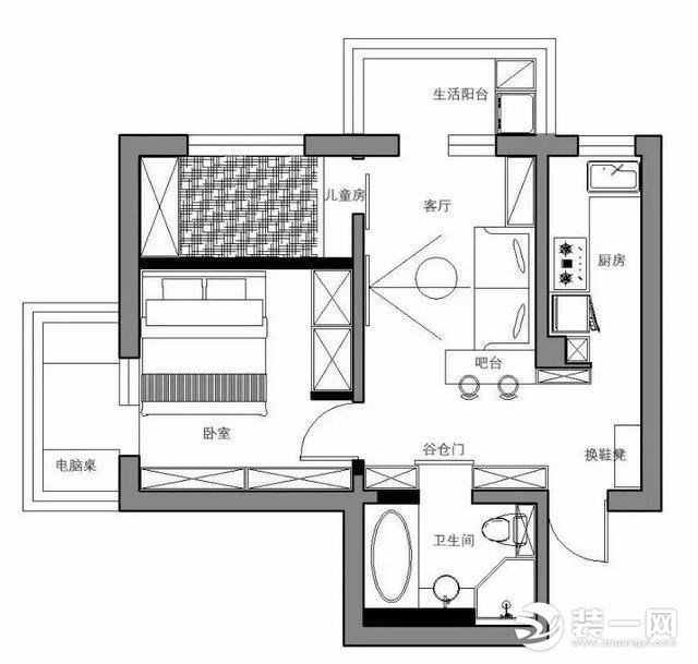 50㎡两室一厅户型效果图