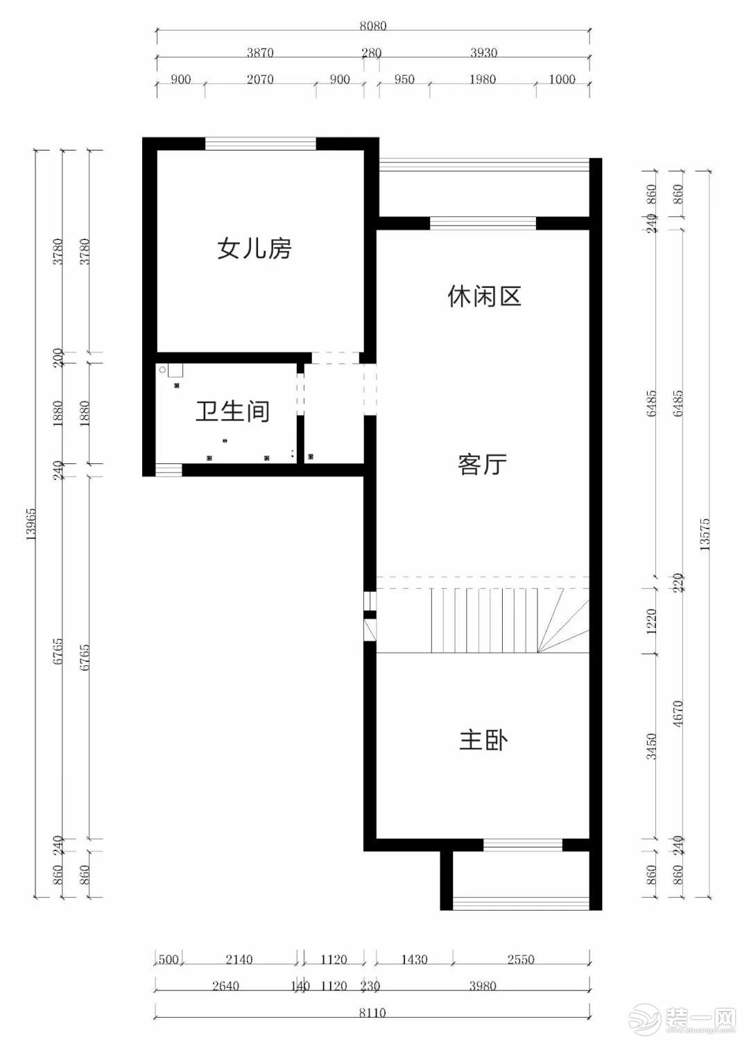 天津团泊逸湖岸120平叠拼户型二层原始户型图