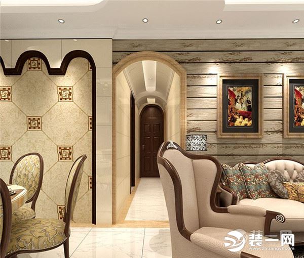 100平两室两厅装修 美式风格效果图 走廊