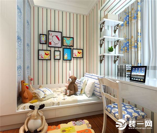 100平两室两厅装修 美式风格效果图 女孩儿童房