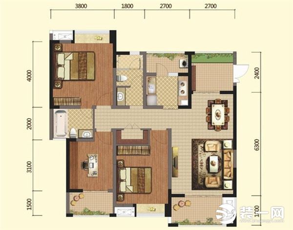 海富禧园装修案例 110平新中式风格三居室装修效果图