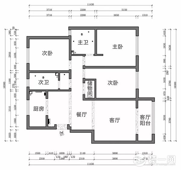 天津景瑞悦府120平米三居室原始户型图