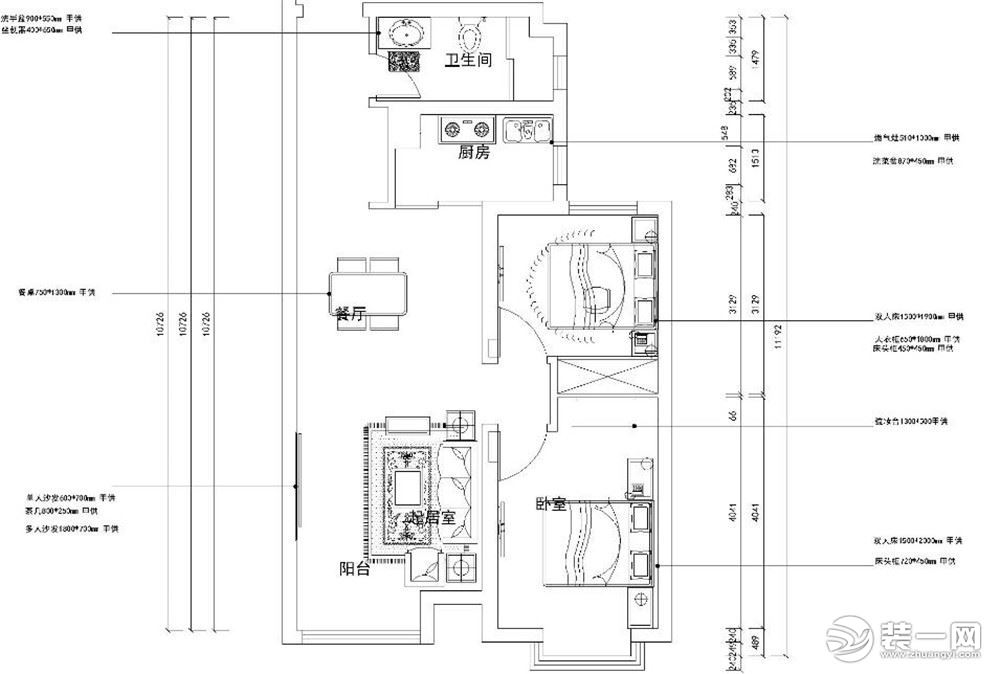 天津格调绮园90平米两居室户型图