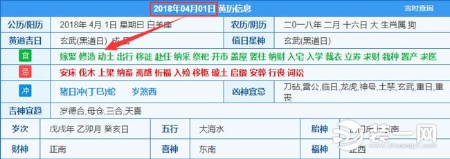2018年4月装修开工吉日图