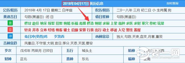 2018年4月装修开工吉日图