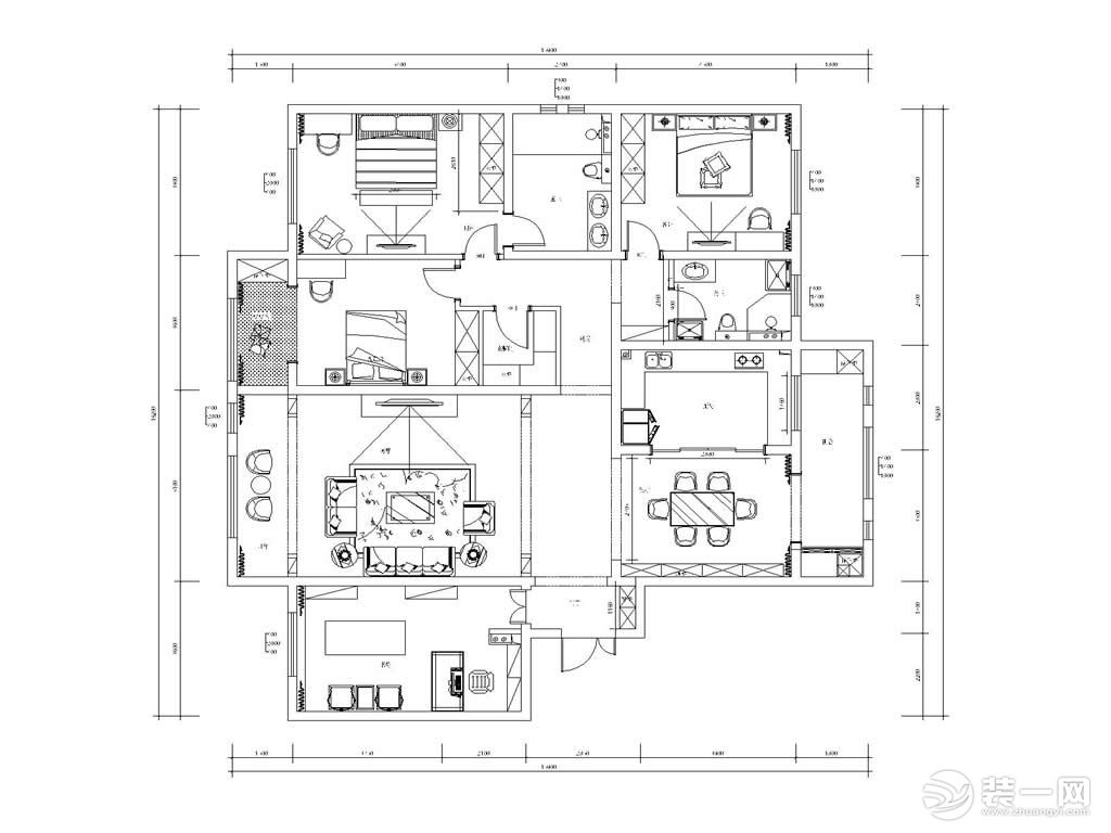 128平米三居室中式风装修实景图欣赏