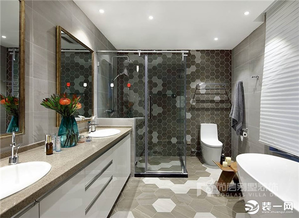 300平大平层装修实景图 新中式装修洗手间