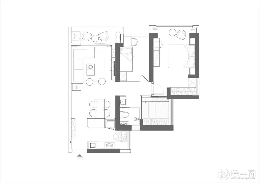 廊坊95平米现代简约三居室装修效果图