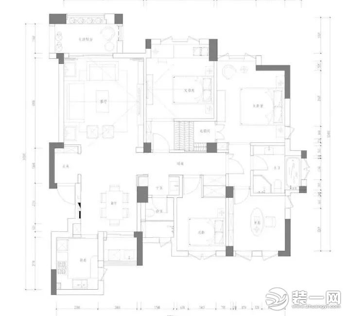 140平大户型美式风格四居室装修实景图