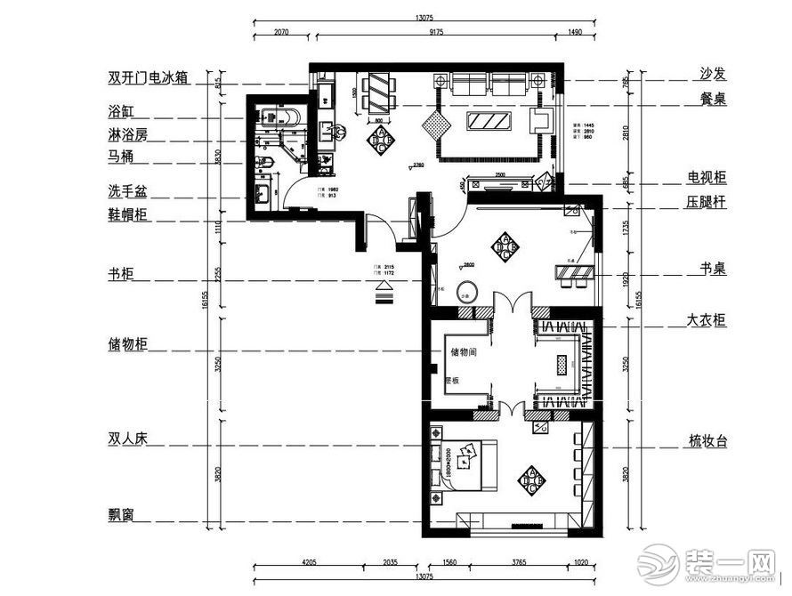 118平米二居室中式风格装修实景图