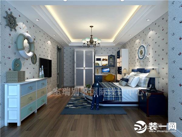 160平米四室两厅装修 地中海欧式混搭风格 男孩卧室装修效果图