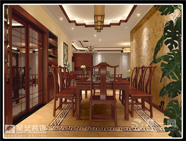 星艺装饰三室两厅新中式餐厅装修效果图