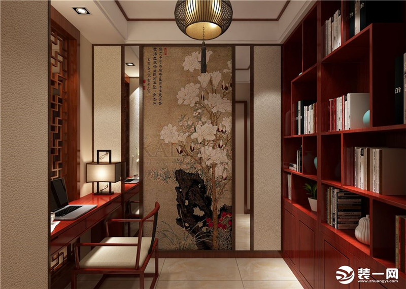 北京装修公司新中式设计哪家好 诺华整装新中式装修效果图 书房