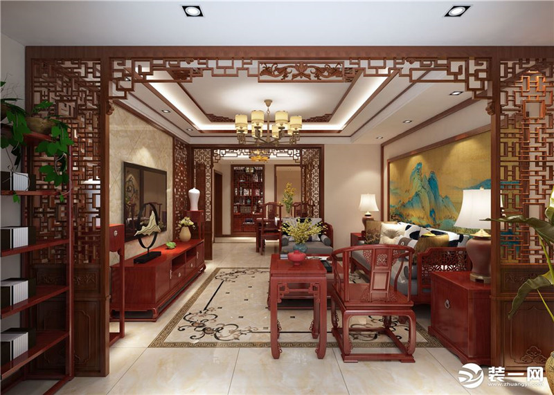 北京装修公司新中式设计哪家好 诺华整装新中式装修效果图 客厅