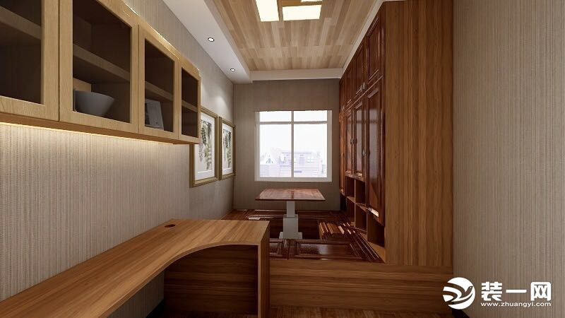 青岛全屋定制家具 三室两厅新中式装修效果图 书房