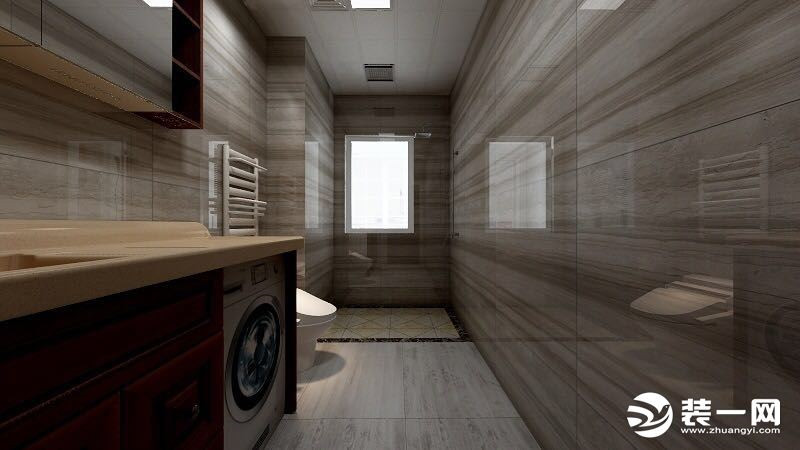 青岛全屋定制家具 三室两厅新中式装修效果图 洗手间