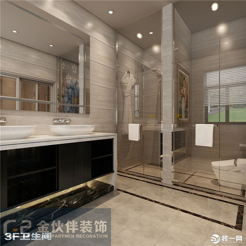 苏州金伙伴装修公司新中式别墅装修设计效果图 公共洗手间