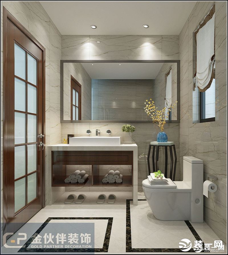 苏州金伙伴装修公司新中式别墅装修设计效果图 洗手间