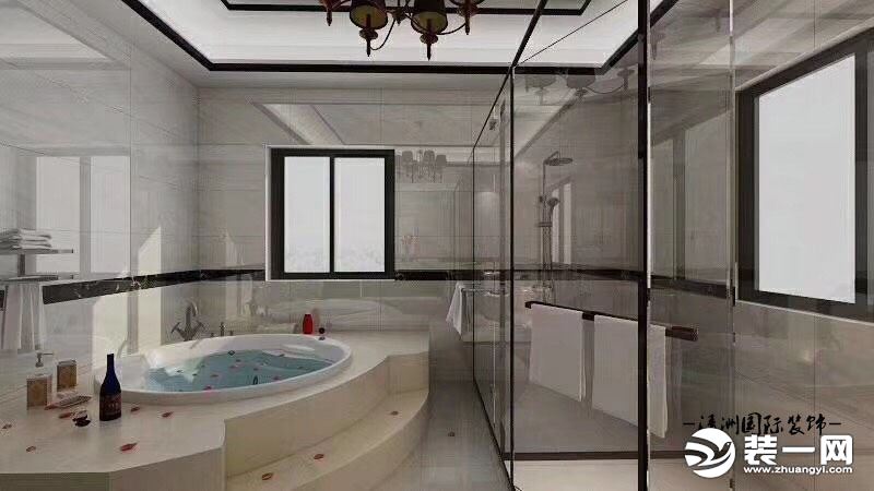 苏州装修公司 380平新中式私人会所装修效果图 洗浴间