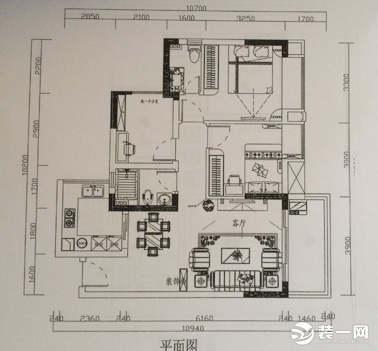 广州90平三居室装修户型平面结构图