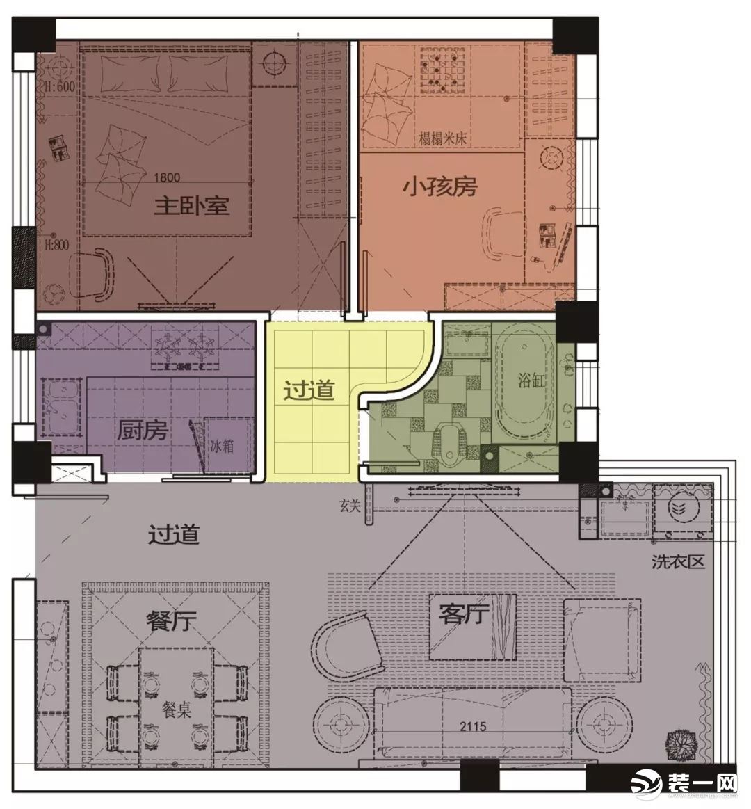 50平二居室地中海风装修实景图 平面结构图