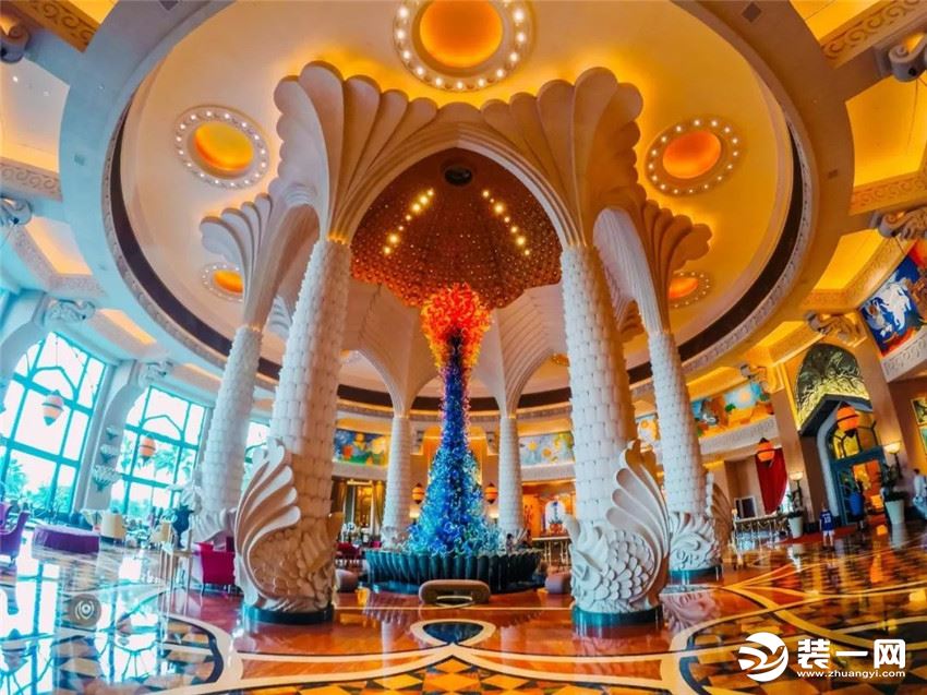 迪拜棕榈岛亚特兰蒂斯度假酒店装修 酒店大堂珊瑚树
