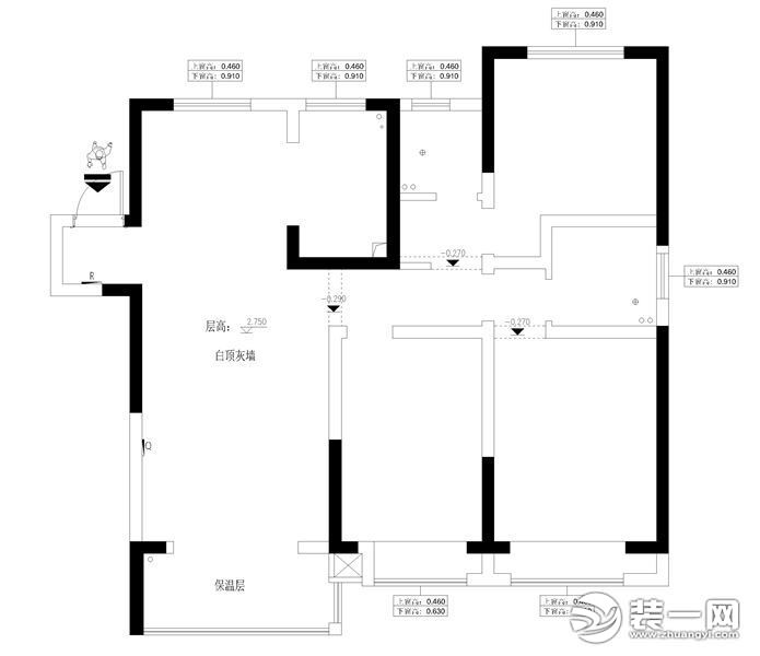 东方名邸114平简欧风格户型平面结构图