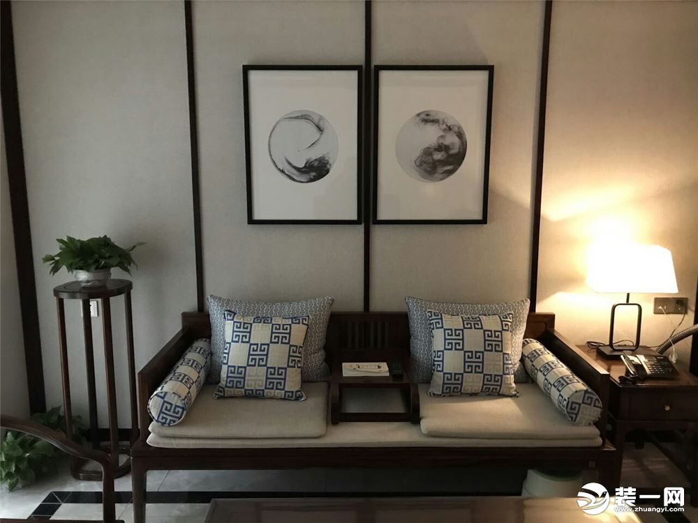 富力碧涛湾93平中式风格二居室茶室装修实景图