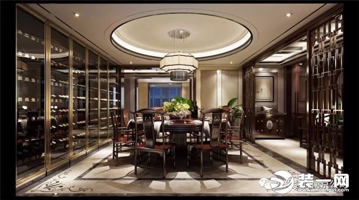 中海凤凰熙岸500平新中式风格别墅餐厅装修效果图