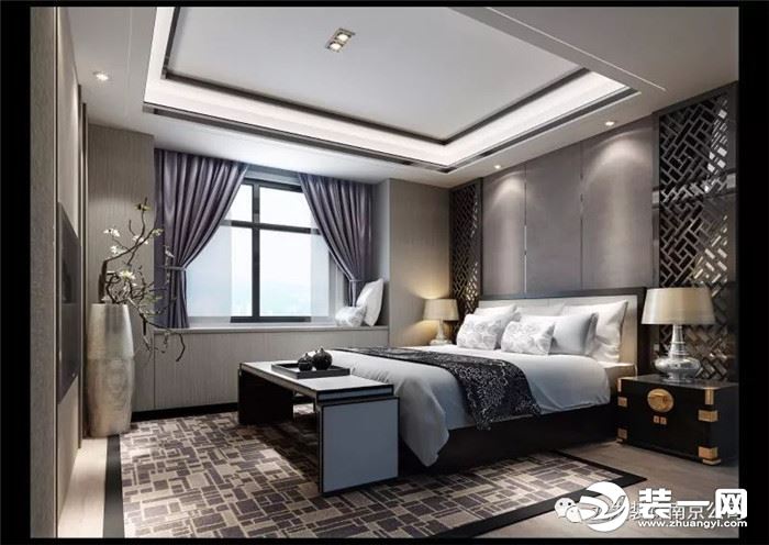 中海凤凰熙岸500平新中式风格别墅卧室装修效果图