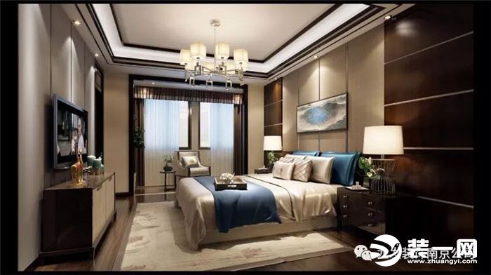 中海凤凰熙岸500平新中式风格别墅卧室装修效果图