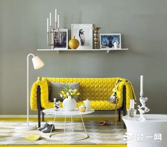 黄色装修客厅沙发实景图