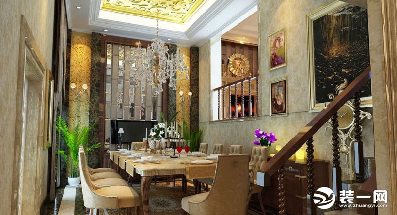 呼市星艺装饰-新古典风格别墅餐厅装修效果图