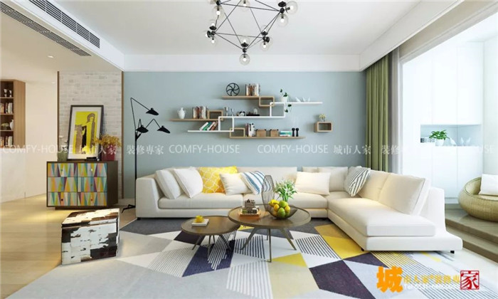 济南领秀城120平两居室现代简约客厅装修设计效果图